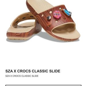 SZA x Crocs Collaboration Wood Grain Crocs Slides